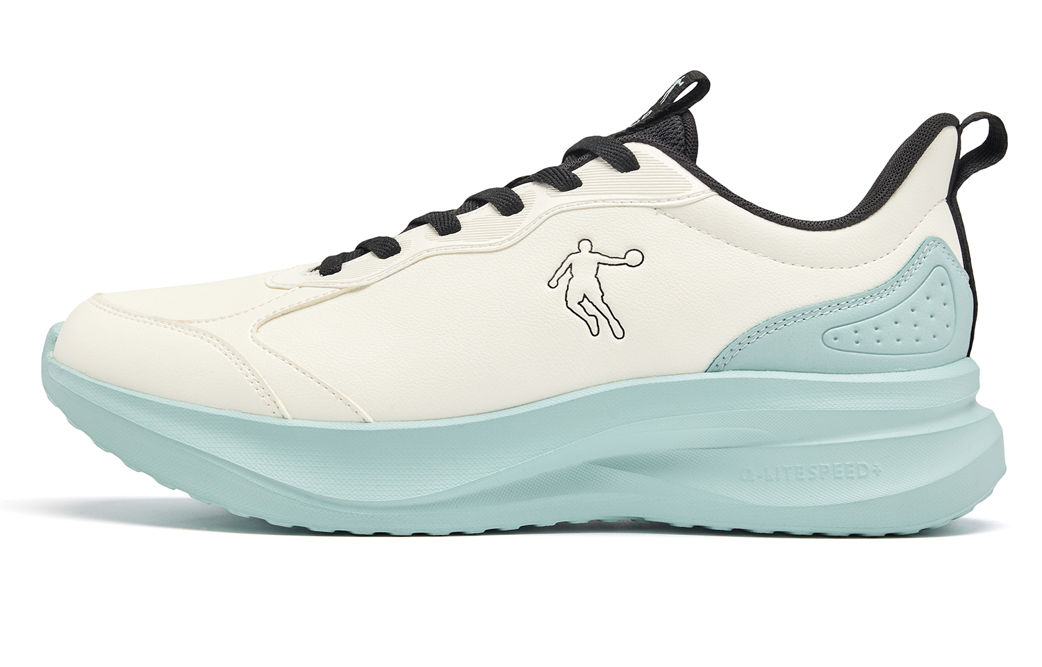 QIAODAN Cushioning, Wear Resistant Low top Casual Running Shoes Men’s Ivory White Shadow Cyan