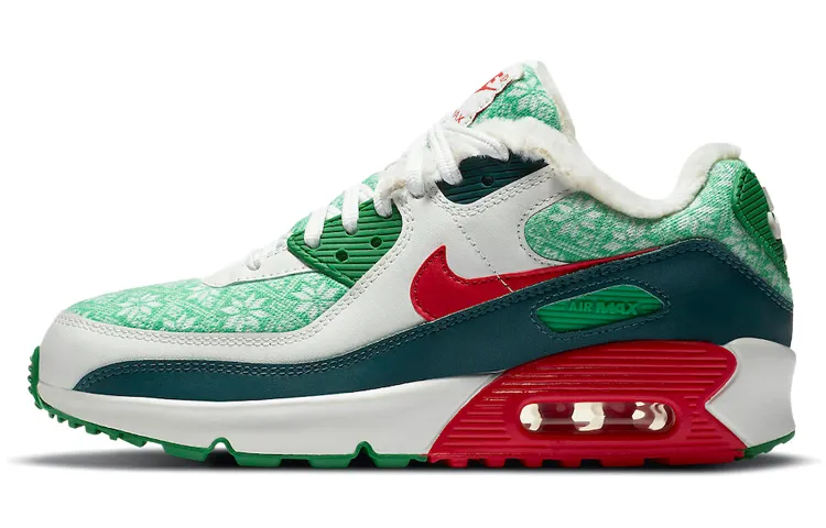 Nike Air Max 90 Cushioning Abrasion Resistant Breathable Low top Running Shoes Women's Green White Red