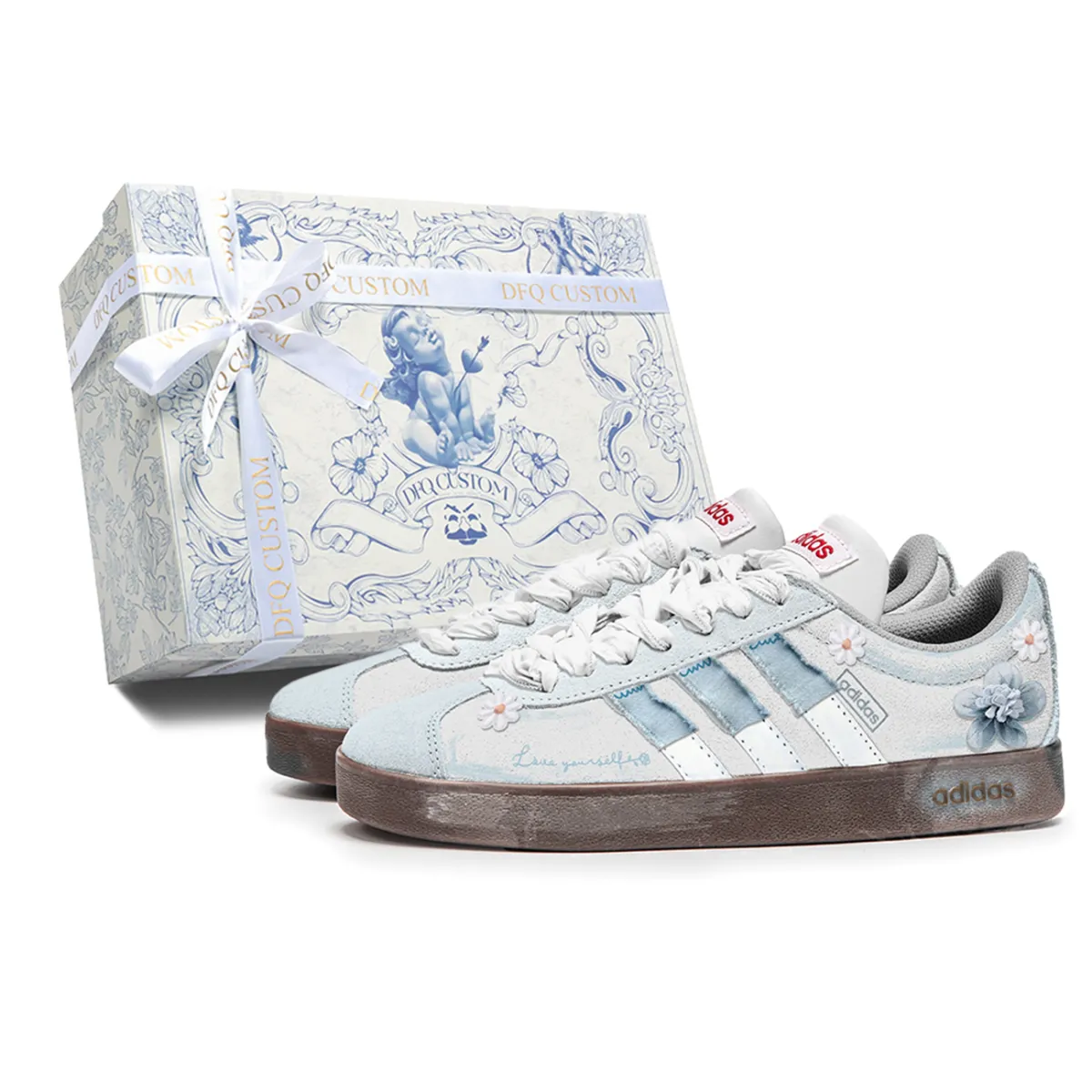 Adidas VL COURT 2.0 Lone Blue Abrasion Resistant Abrasion Resistant Low top Skateboard Shoes Unisex Blue White