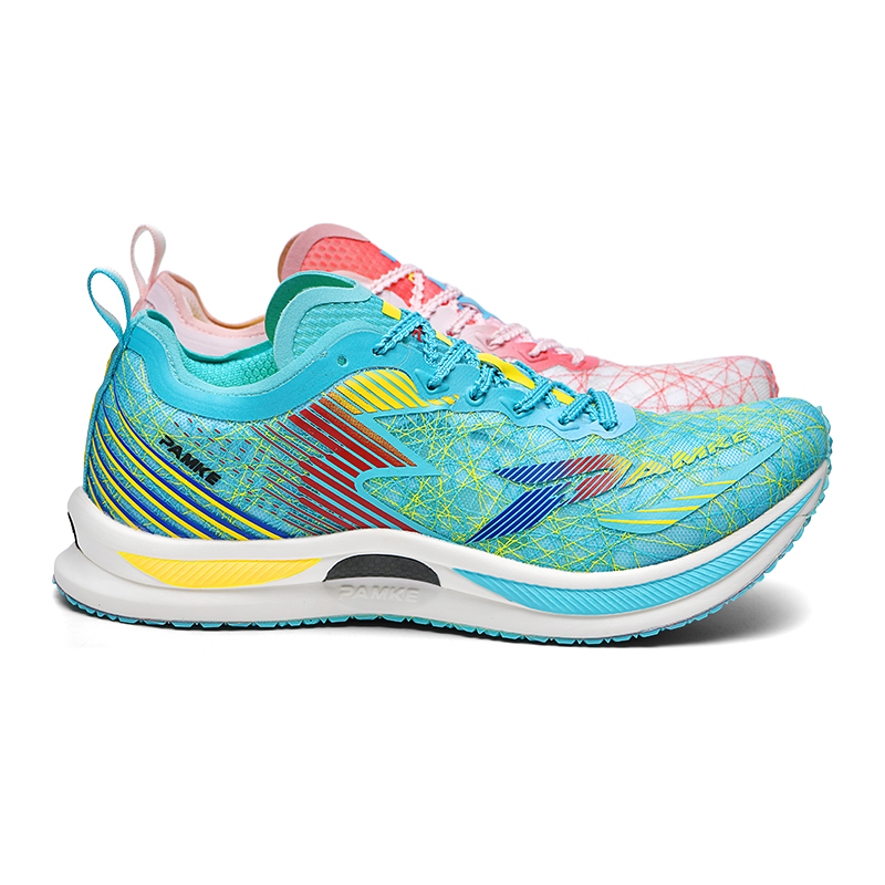 PANKE Running Shoes Unisex Low Top Mismatched Peacock Blue+Cherry Blossom Pink
