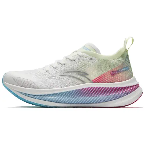 Anta Fabric Cushioning Abrasion Resistant Breathable Low top Full Length Carbon Plate Running Shoes Women's White Blue