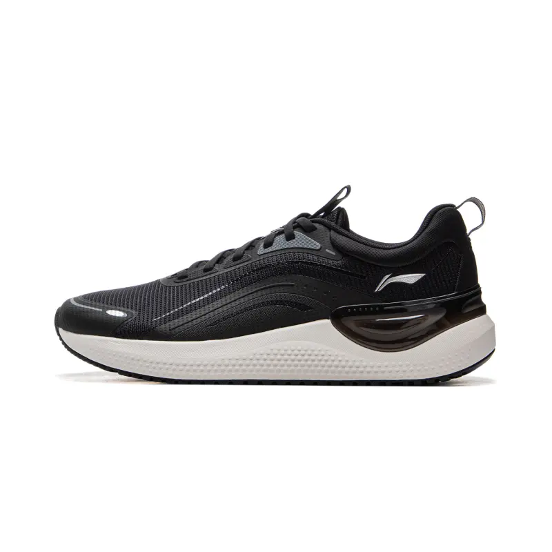 Li Ning Fabric Cushioning Slip Resistant Abrasion Resistant Lightweight Low top Running Shoes Men's Black