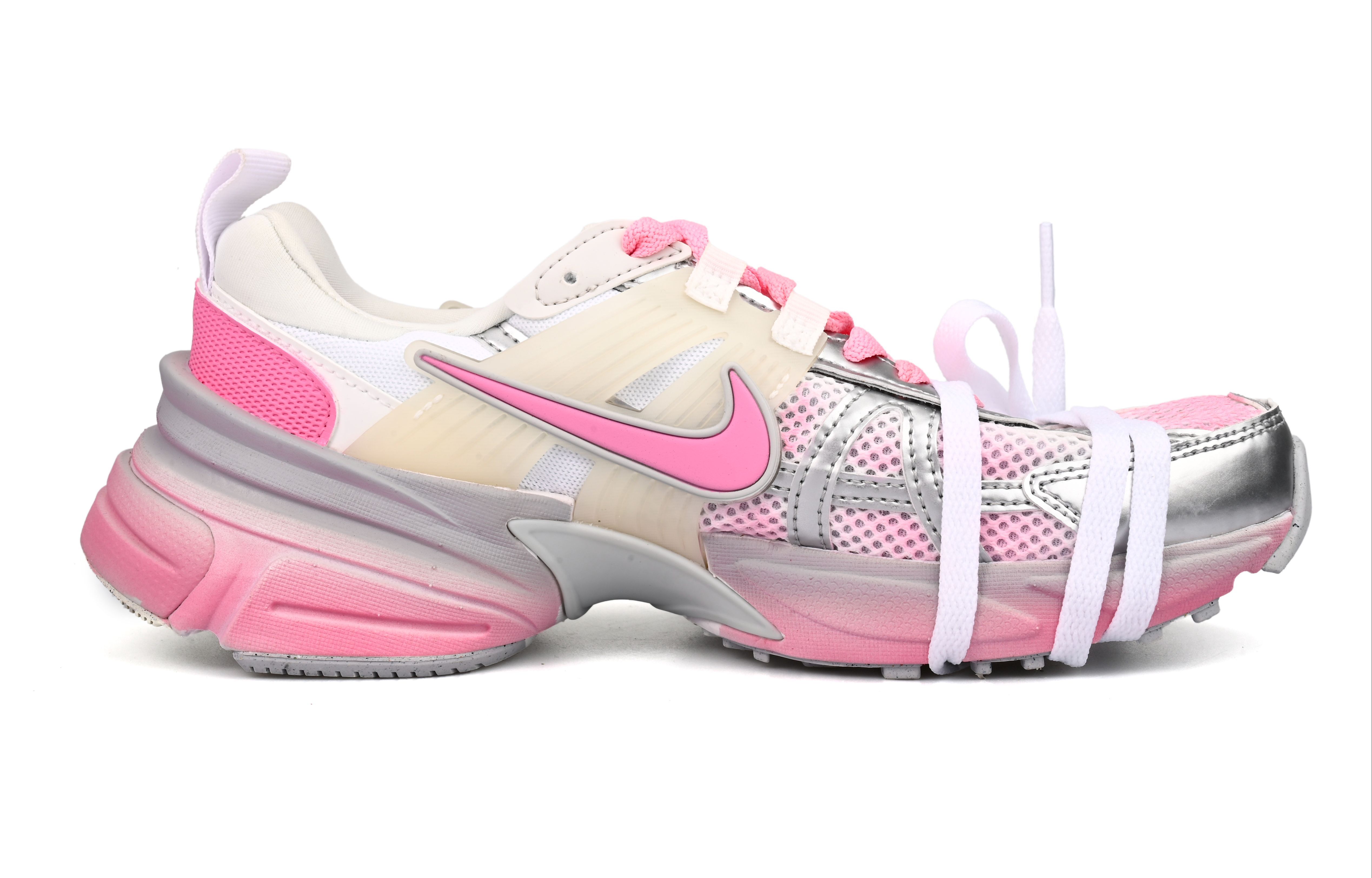 Nike V2K Run Mesh Waterproof And Breathable Moisture Wicking Low top Running Shoes Women’s Silver Pink