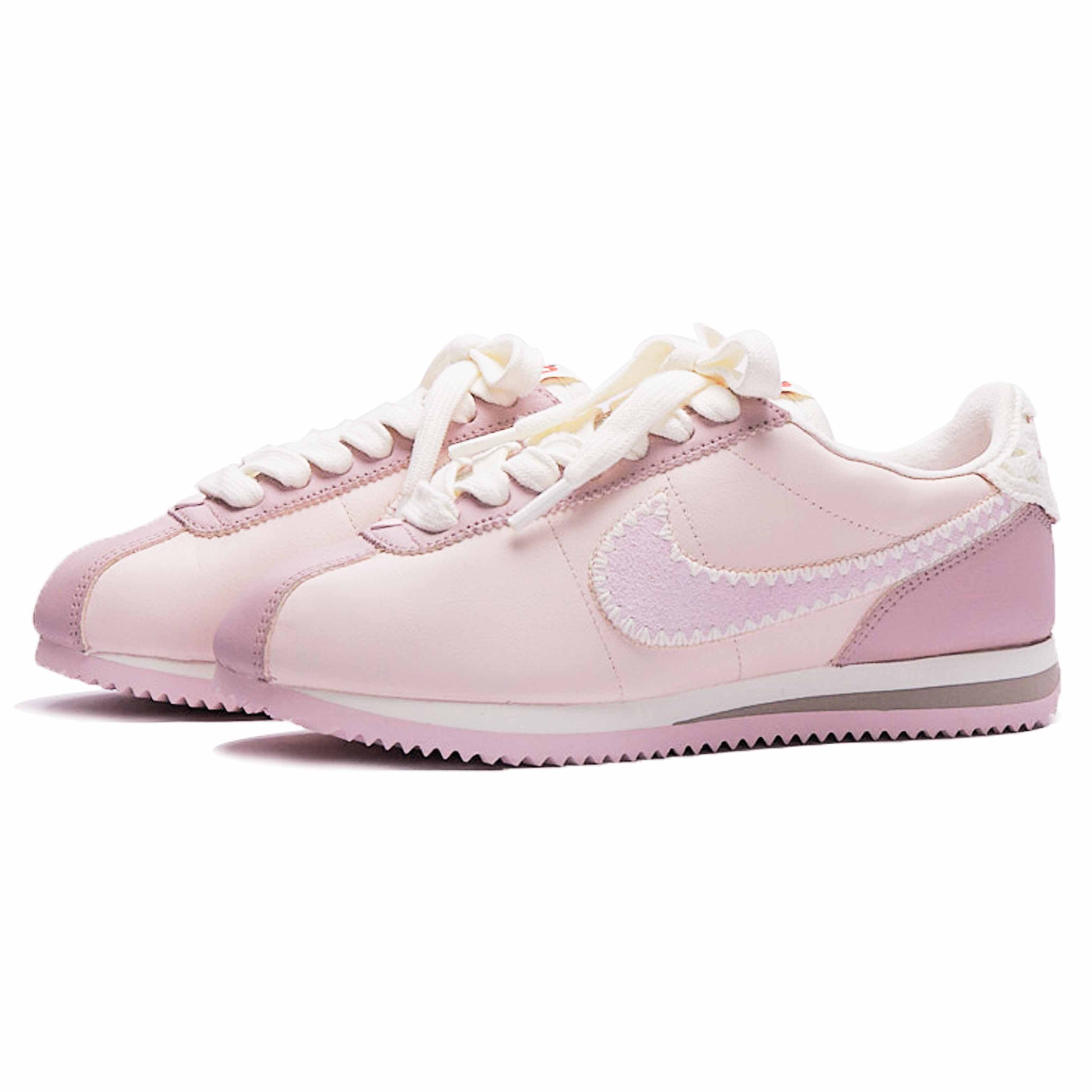 Nike Cortez Leather Slip Resistant Abrasion Resistant Low top Casual Running Shoes Women’s White Pink