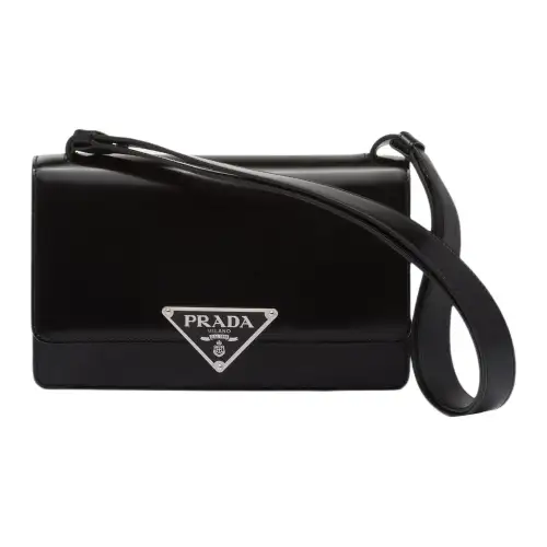 PRADA Cleo Brushed Leather Shoulder Bag Women's Black