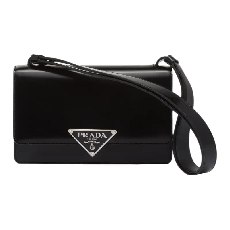 PRADA Cleo Brushed Leather Shoulder Bag Women's Black
