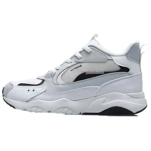 Li Ning Comfortable Cushioning Slip Resistant Abrasion Resistant Lightweight Mid top Running Shoes Women's Gray White