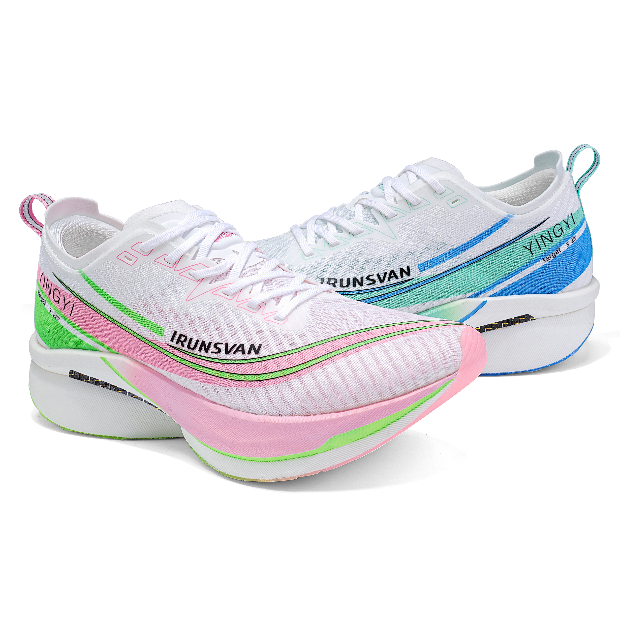 IRUNSVAN Running Shoes Box Unisex Mismatched Pink And Green Mountains