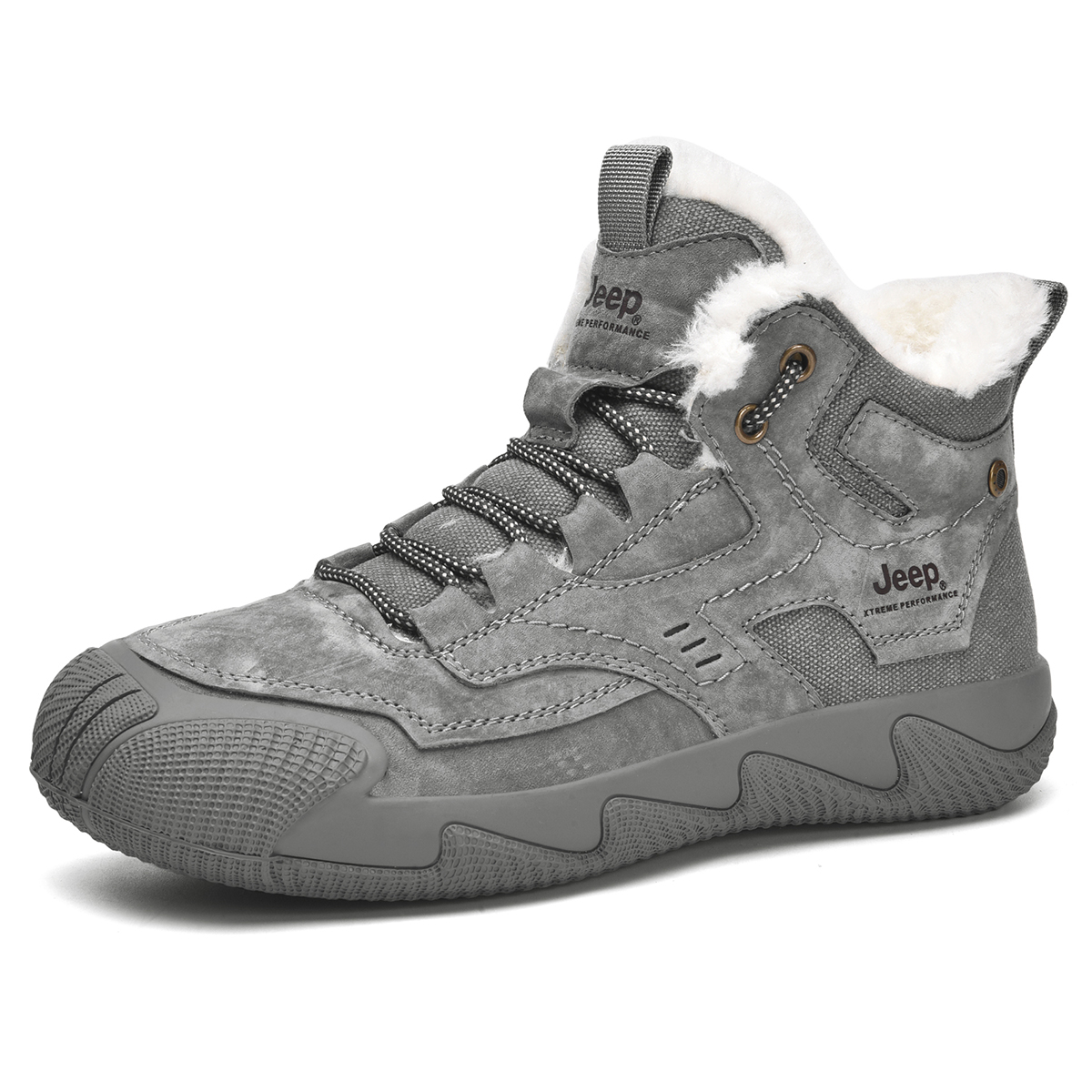 Jeep Hiking, Casual Versatile, Fleece Lined, Sports Abrasion Resistant Thermal Mid top Outdoor Shoes Men’s Gray