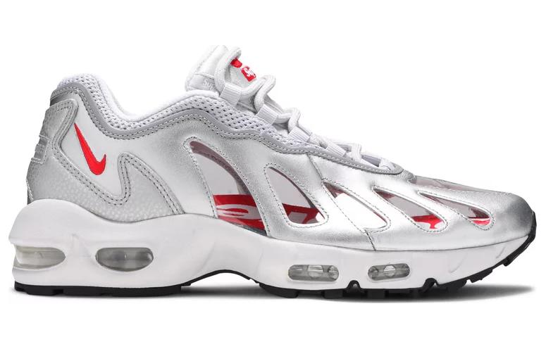 Мужские кроссовки Supreme x Nike Air Max 96 (серебристо-бело-красные) — Серебристый / белый / красный — фото 2