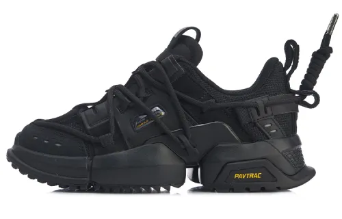 Li Ning Pan Gu Textile, Synthetic Leather Cushioning Slip Resistant Abrasion Resistant Low top Chunky Sneakers Women's