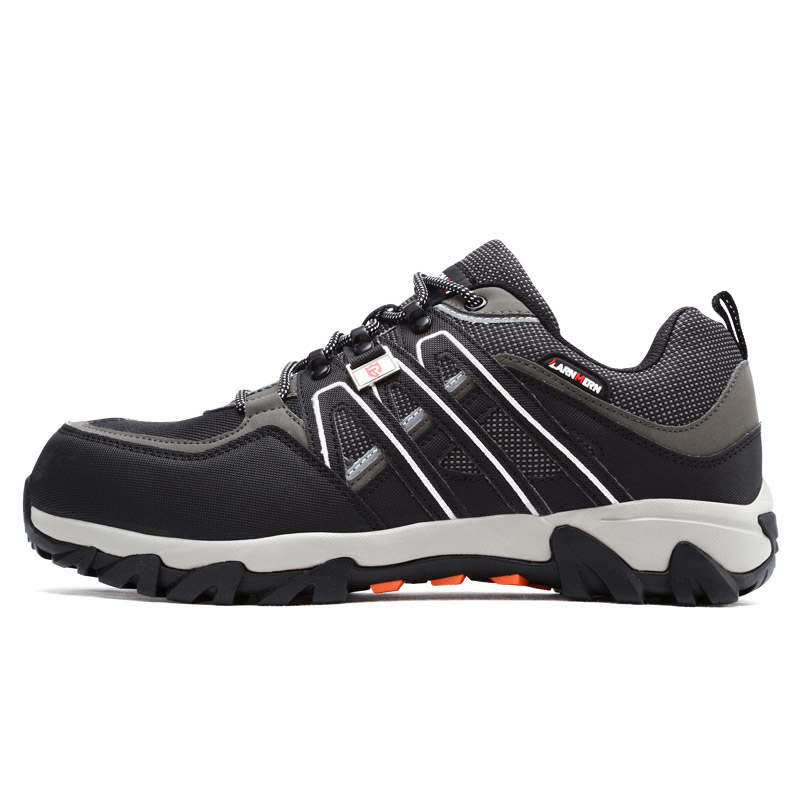 LARNMERN Slip Resistant, Abrasion Resistant, Reflective Low top Outdoor Shoes Unisex Black Gray