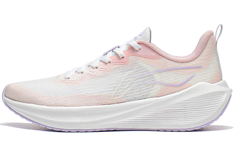 Li Ning Wuyue Cushioning Slip Resistant Abrasion Resistant Breathable Low top Casual Running Shoes Women's White Pink