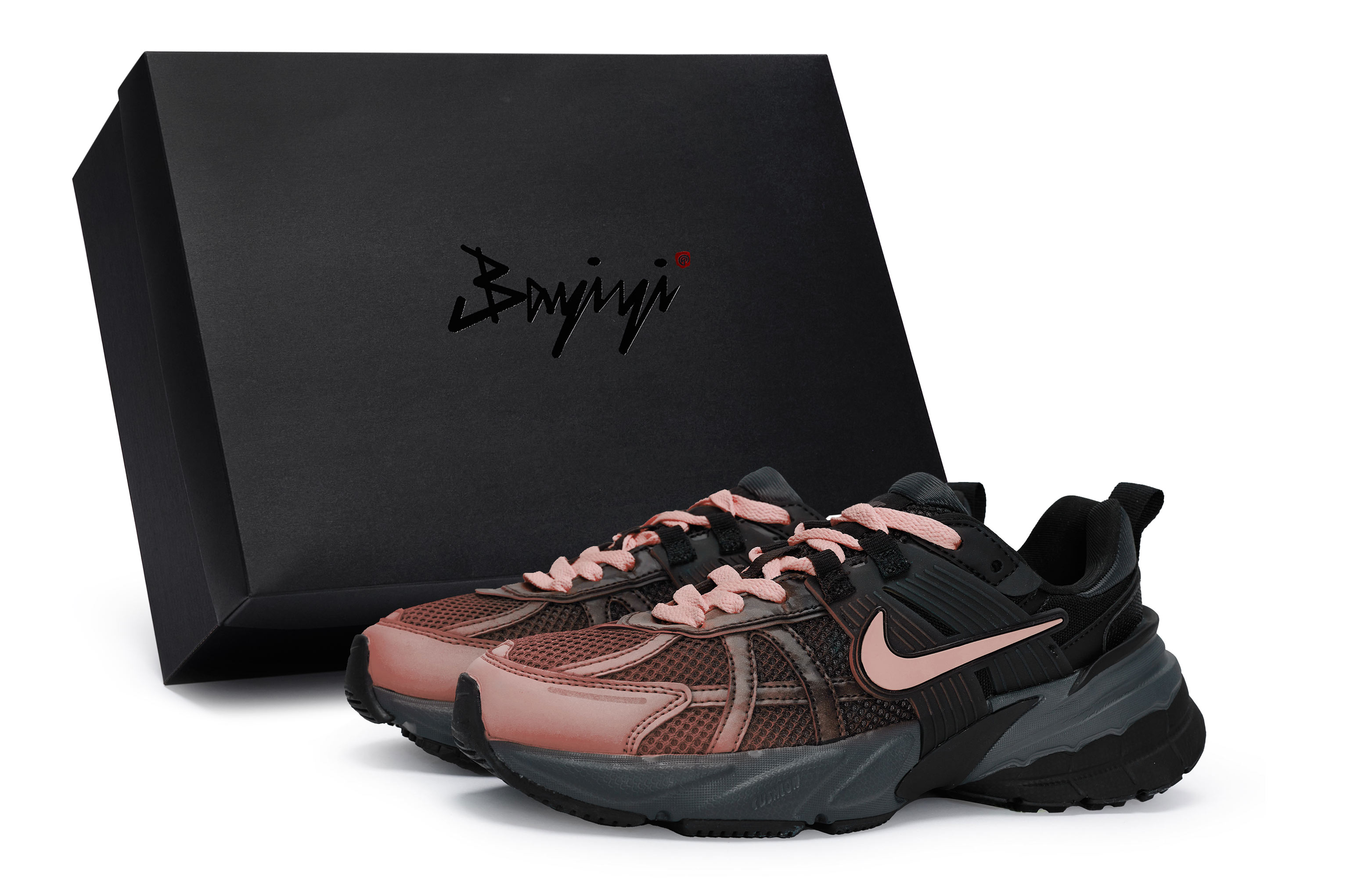 Nike V2K Run Abrasion Resistant Abrasion Resistant Low top Casual Running Shoes Women's Black Flesh Pink