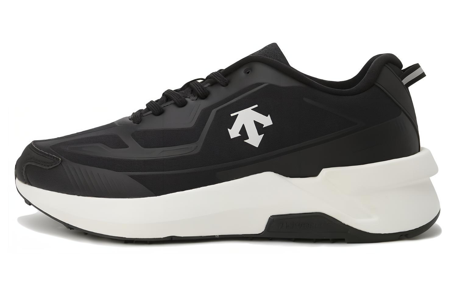 DESCENTE Futec Textile, Synthetic Leather Wear resistant And Lightweight Low top Running Shoes Unisex Black White