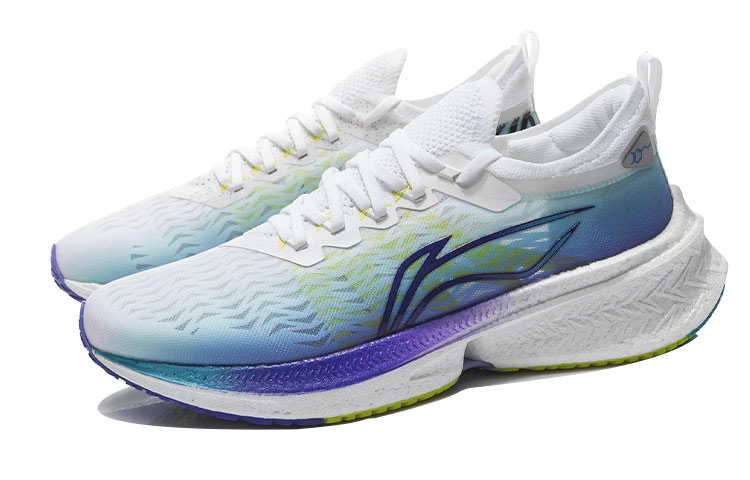 Li Ning Feidian Discovery Running Shoes Men’s Low Top White/Neon Blue Purple/Green