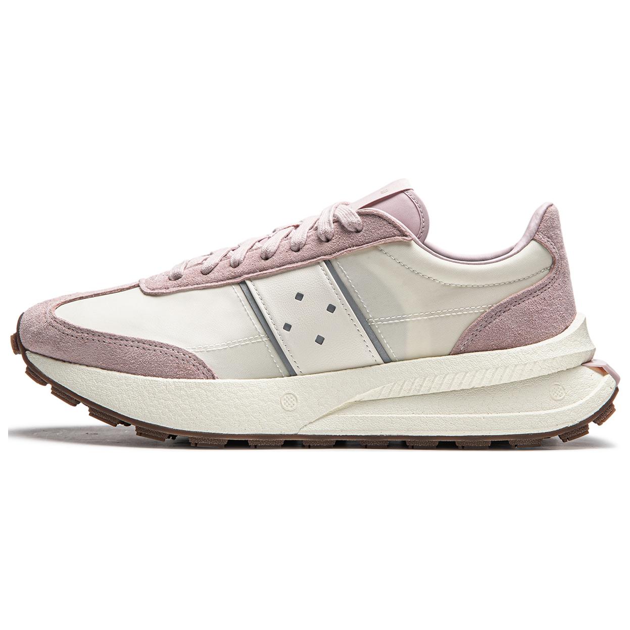 Li Ning Cushioning Slip Resistant Low top Casual Running Shoes Unisex Beige Pink