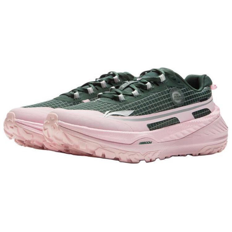 Li Ning De Lu Series Cushioning Slip Resistant Abrasion Resistant Rebound Low top Running Shoes Women’s Green Pink
