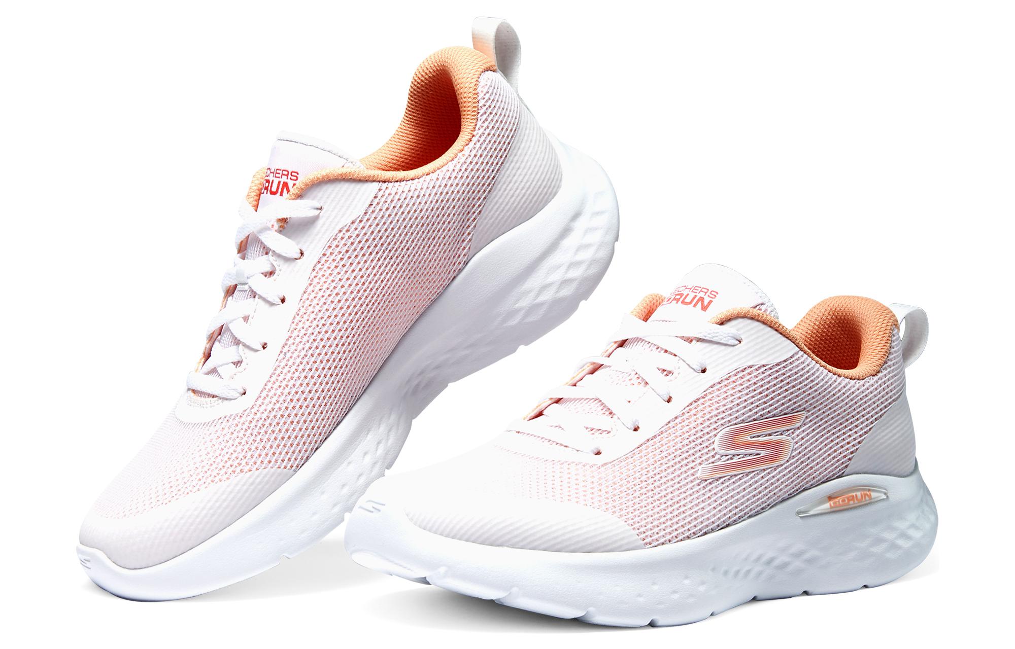 Skechers Go Run Lite Fabric Cushioning Breathable Low top Casual Running Shoes Women’s White Orange