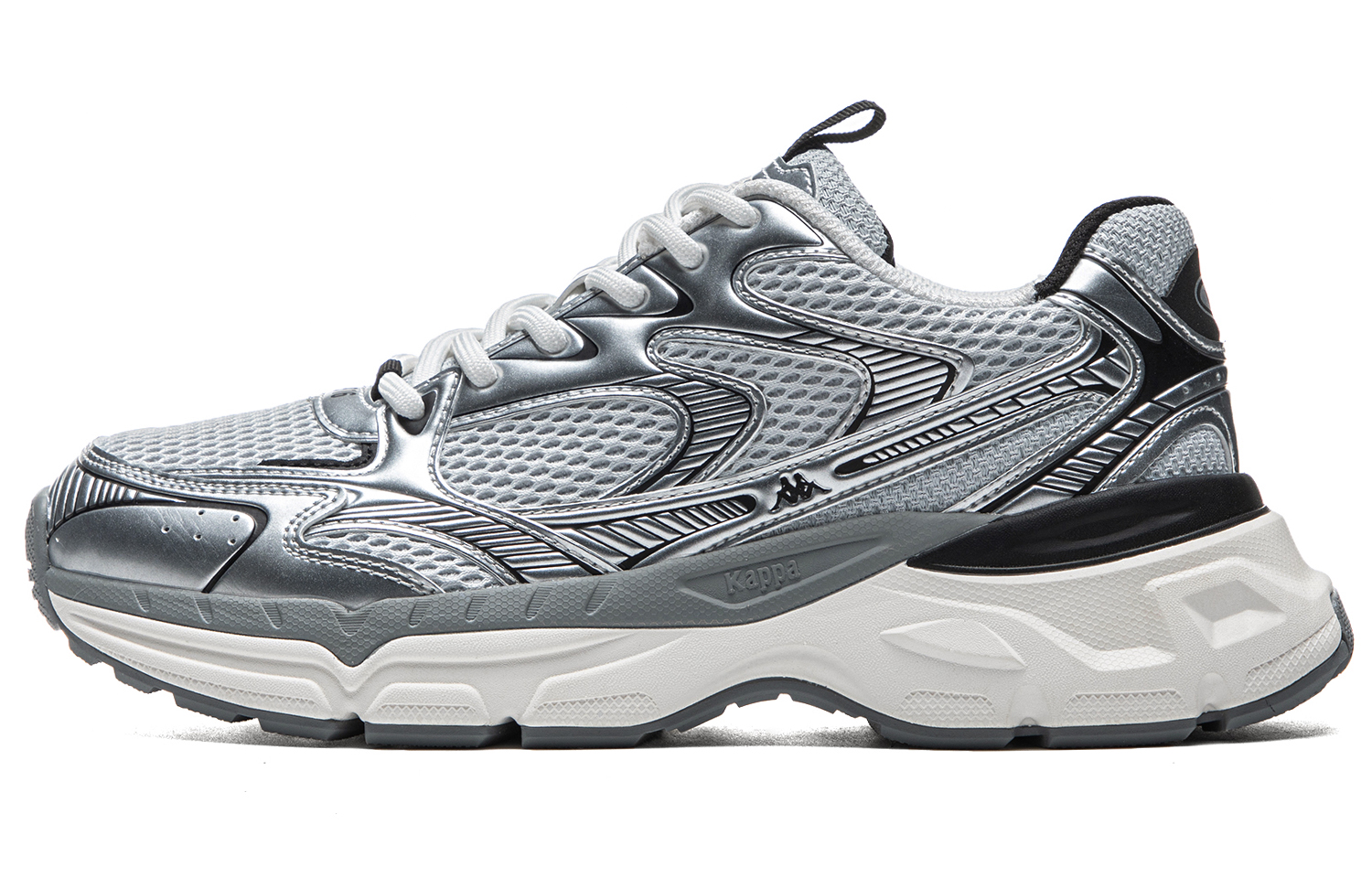 Kappa Kappa Hydrogen Rail Back to Back Retro Millennium Style Mesh Comfortable and Breathable Sports Flirty Thick-soled Heightening Dad Shoes Low-top Running Shoes Same Style for Men and Women Gray