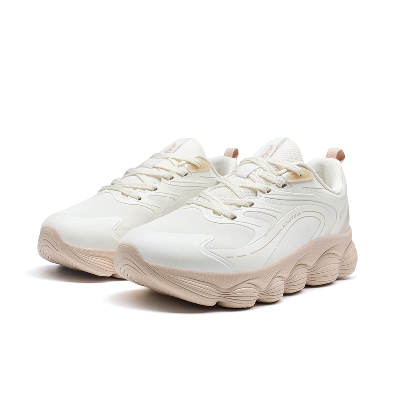 XTEP Synthetic Leather Cushioning Slip Resistant Low top Casual Running Shoes Women’s White Pink