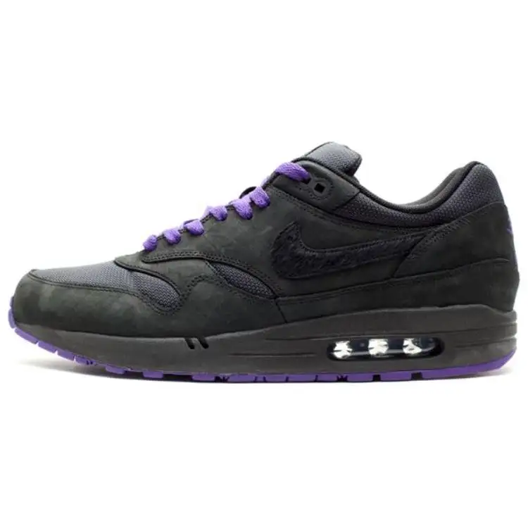 Nike Air Max 1 Abrasion Resistant Low top Running Shoes Men's Black Purple