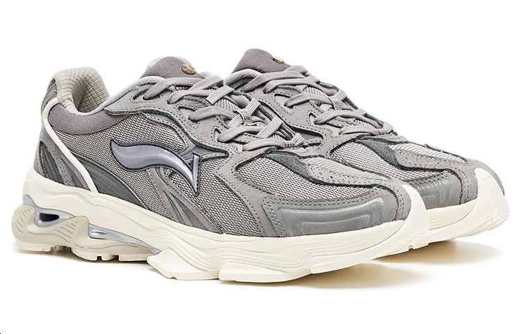 LI NING 1990 Suede Cushioning Slip Resistant Abrasion Resistant Low top Running Shoes Men’s Haze Gray