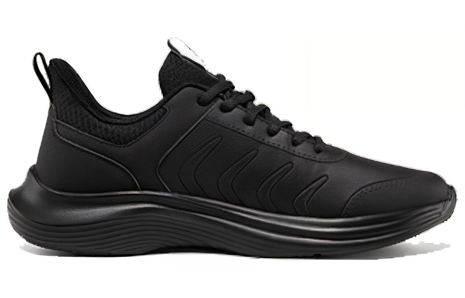 Erke Leather Cushioning Slip Resistant Abrasion Resistant Waterproof Low top Running Shoes Men’s Jet Black