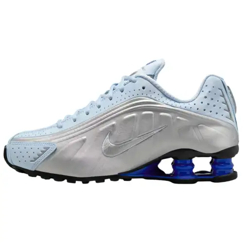 Nike Shox R4 fashionable, comfortable, non-slip and wear-resistant low-top casual running shoes for women, silver blue