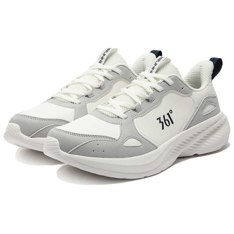 361° Synthetic Leather, Mesh Abrasion Resistant Rebound Low top Casual Sprint Running Shoes Men’s White Gray