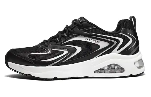 Skechers Textile, Synthetic Leather Cushioning Abrasion Resistant Breathable Low top Running Shoes Men's Black White