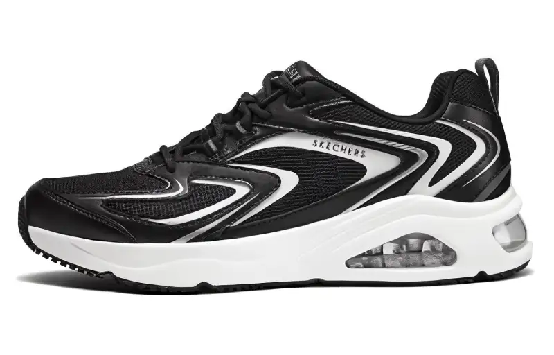 Skechers Textile, Synthetic Leather Cushioning Abrasion Resistant Breathable Low top Running Shoes Men's Black White