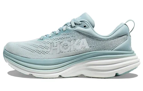 HOKA ONE ONE Bondi 8 casual, comfortable and versatile fabric, synthetic leather, non-slip, wear-resistant and breathable, low-top, casual urban commuting running shoes, men's style, Ice Flow Blue