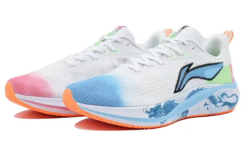 Li Ning Cushioning Slip Resistant Abrasion Resistant Low top Running Shoes Men's Blue Pink