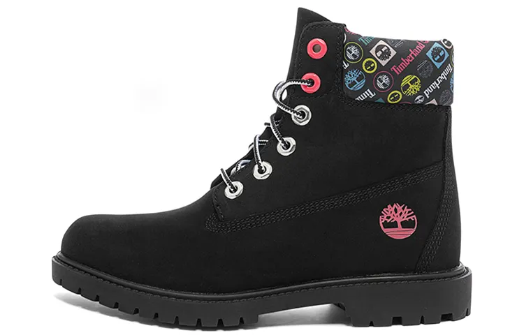 Timberland Heritage 6 Inch Waterproof Boots 'Black Nubuck With Colorful Logos' Women's