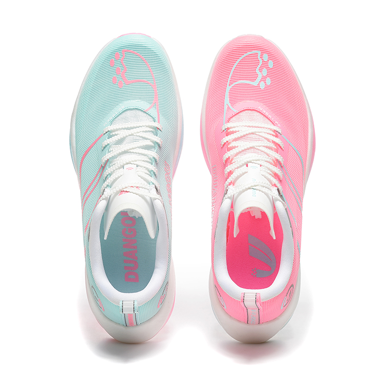 DUANGOU Mesh Low top Running Shoes Unisex White Pink Blue Love Mismatched
