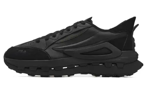 FILA KM Leather Cushioning Abrasion Resistant Breathable Low top Running Shoes Men's Black