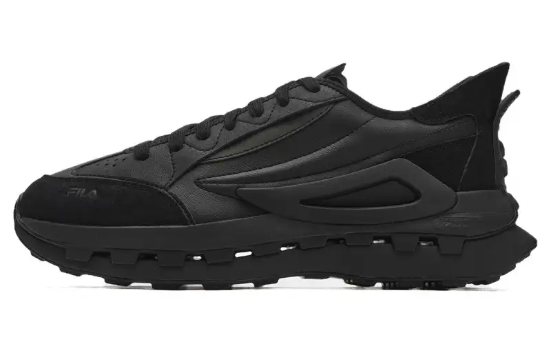 FILA KM Leather Cushioning Abrasion Resistant Breathable Low top Running Shoes Men's Black