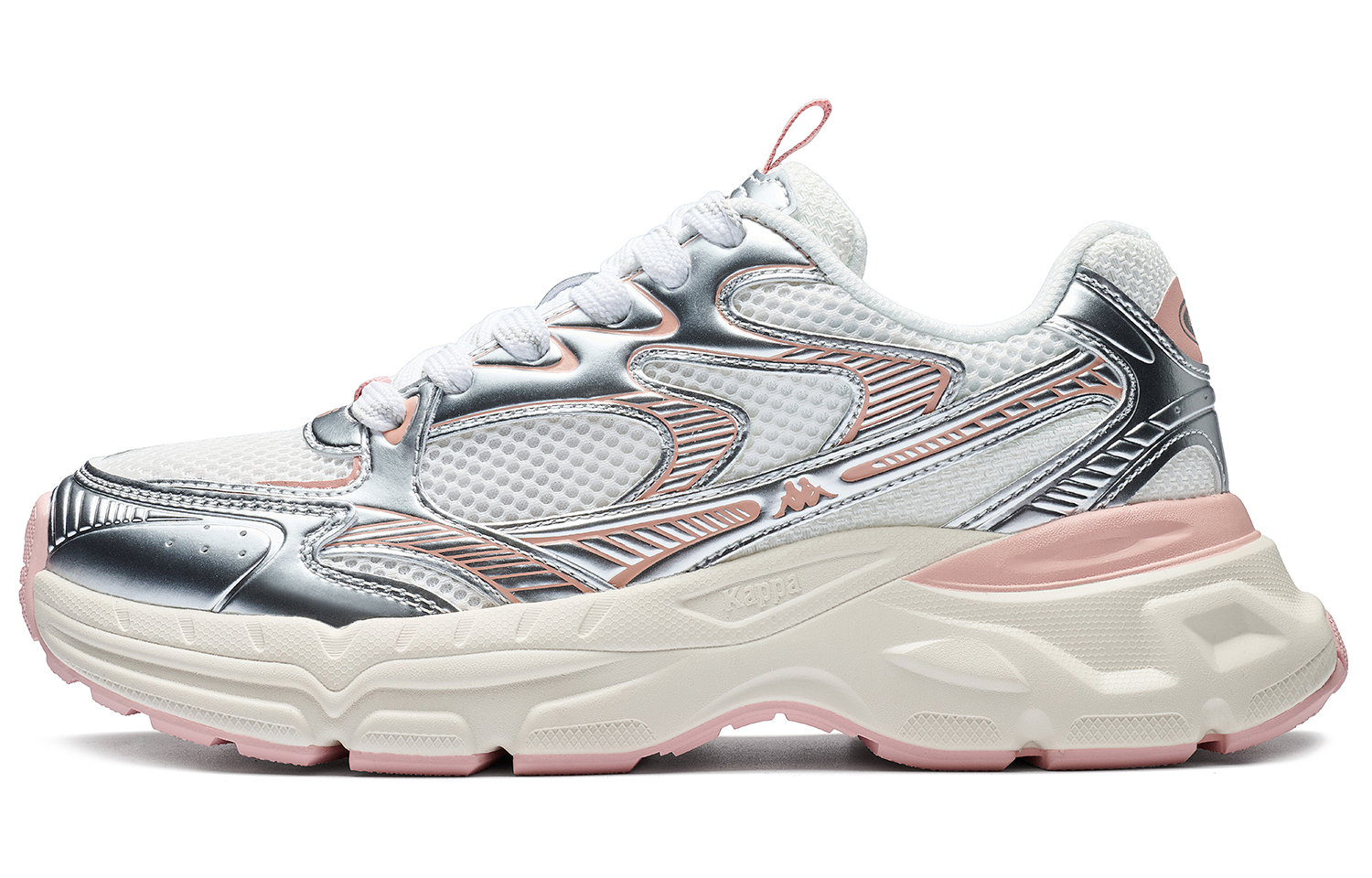 Kappa Kappa hydrogen rail back-to-back trendy and comfortable lightweight thick sole increased breathability lightweight rebound low-top casual urban commuting running shoes women's silver white