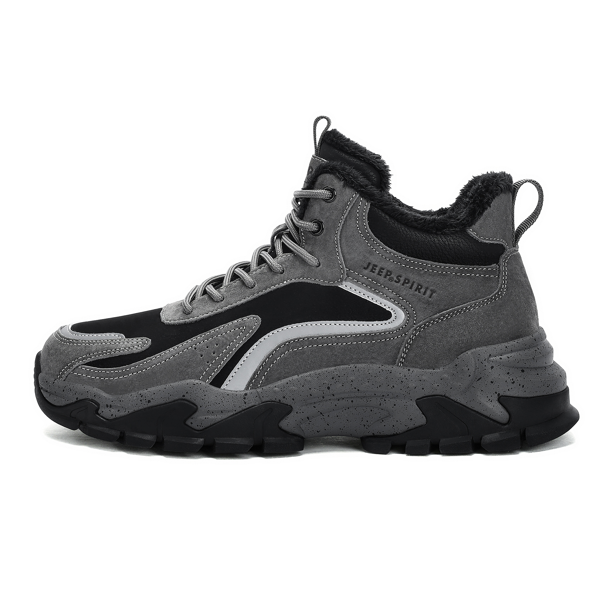 JEEP SPIRIT Fashion Abrasion Resistant High top Outdoor Shoes Men’s Climbing Gray