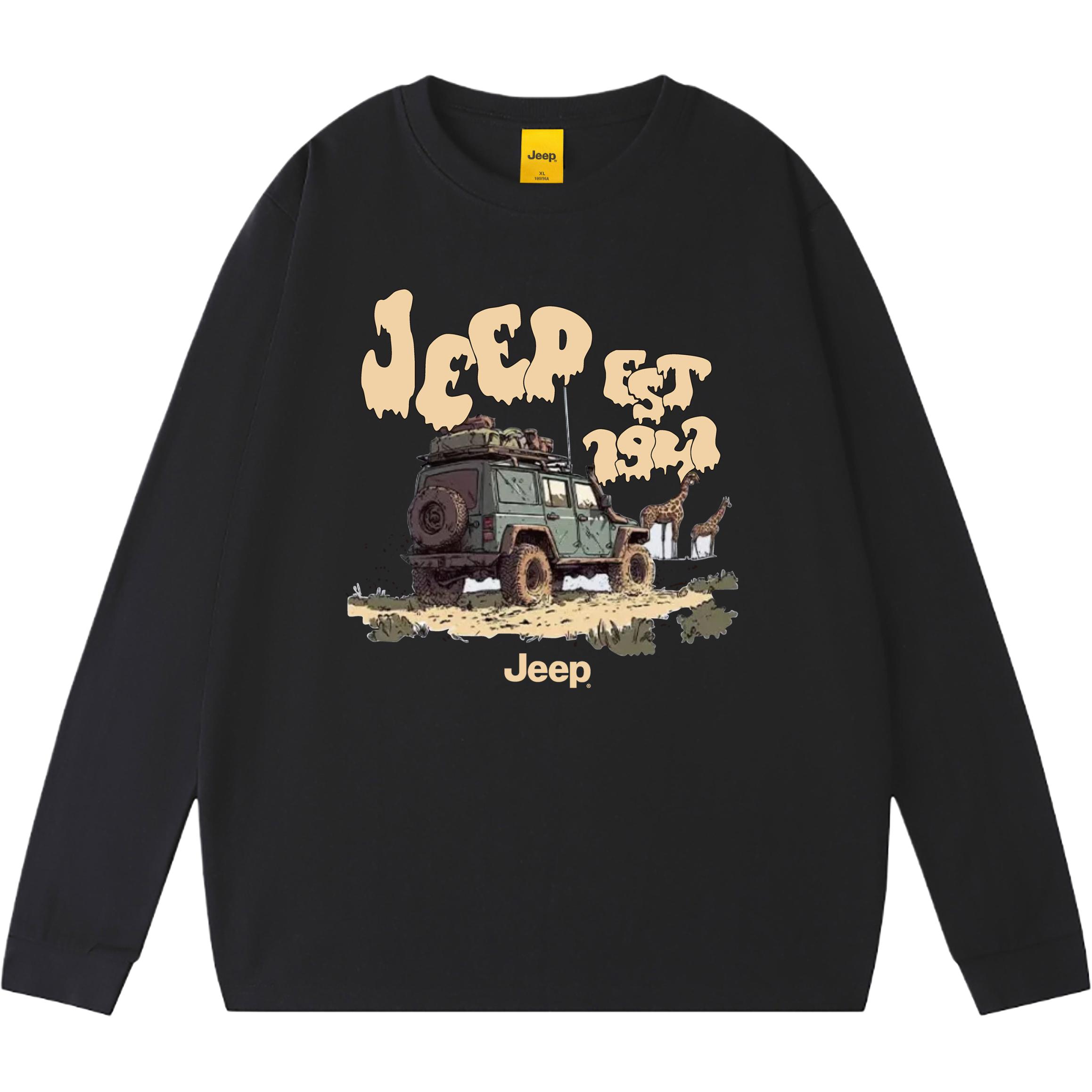 Jeep Retro jeep, trend long-sleeve with a round collar, keep warm comfortable travel T-shirt, universal sweatshirt for hiking for traveling for leisure for men and women, American style