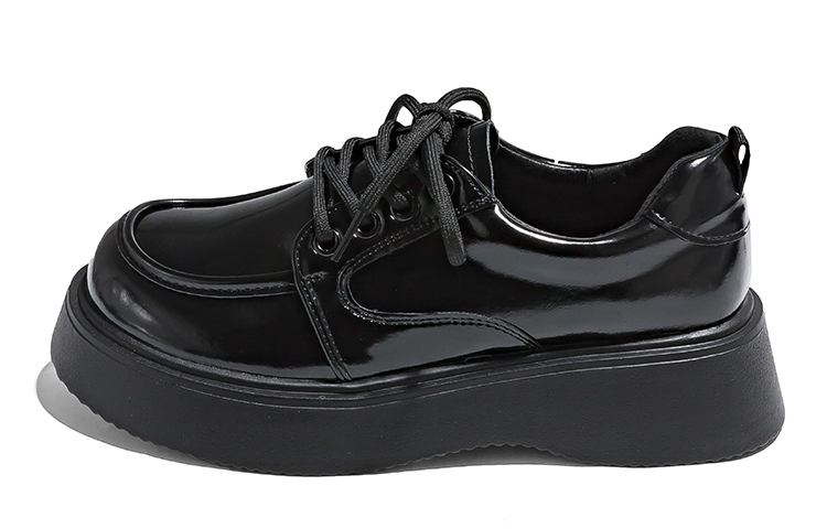 Warrior pull back British style retro deep mouth French Hepburn style high-end thick-soled small leather shoes loafers women's black