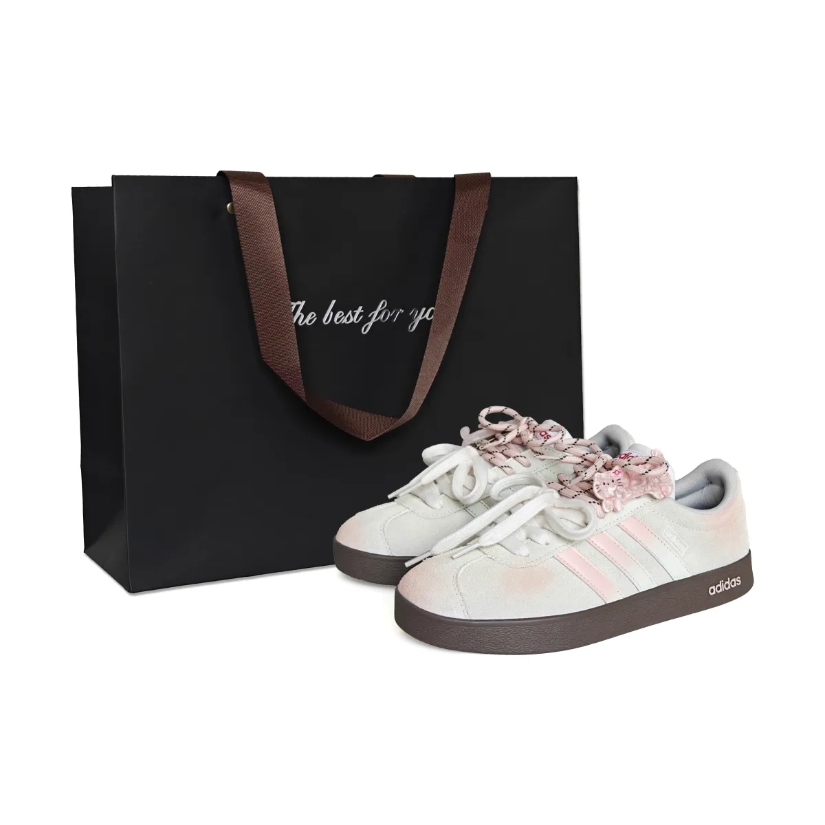Adidas VL COURT 2.0 Peach Blossom Abrasion Resistant Low top German Army Trainers Women's Pink White