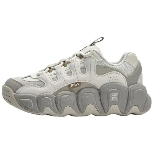FILA Croissant Textile, Synthetic Leather, TPU Lightweight Height Increasing Low top Chunky Sneakers Women's White Gray