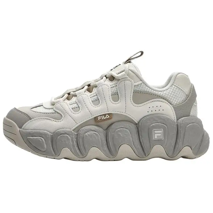 FILA Croissant Textile, Synthetic Leather, TPU Lightweight Height Increasing Low top Chunky Sneakers Women's White Gray