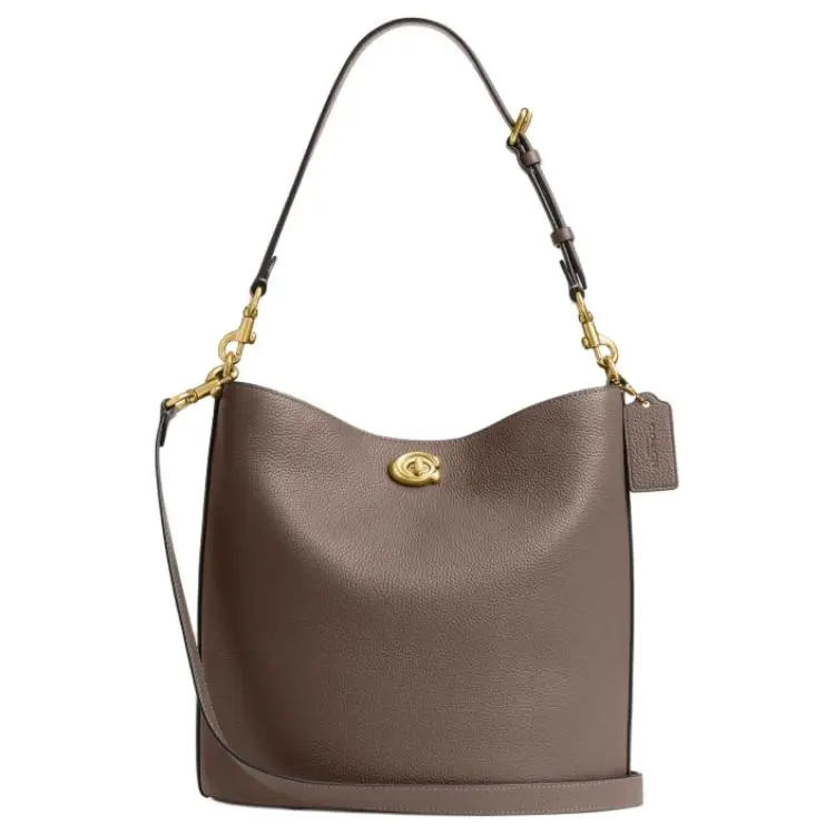 COACH Willow Litchi Grain Leather Bucket Bag, Portable Crossbody Bag, Shoulder Bag Large Women's Brown