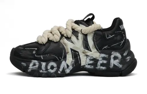 MLB Big Ball Chunky Artificial Leather Abrasion Resistant Height Increasing Low top Chunky Sneakers Unisex Black White