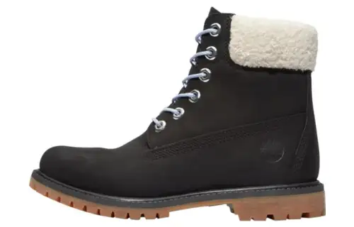 Timberland Women's 6 Inch Premium Boot 'Black Grey Fur Collar'