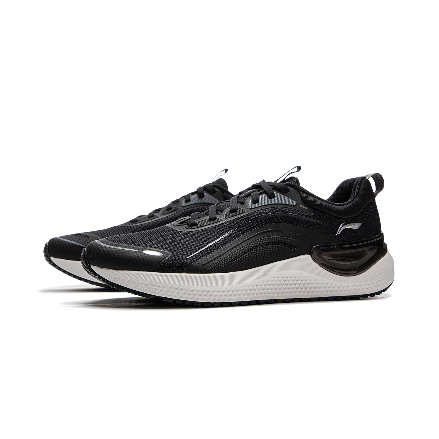 Li Ning Fabric Cushioning Slip Resistant Abrasion Resistant Lightweight Low top Running Shoes Men’s Black