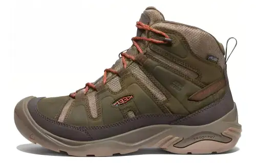 Keen CIRCADIA MID WP Round Tip Cushioning, Wear Resistant High top Outdoor Shoes Men's Green Brown